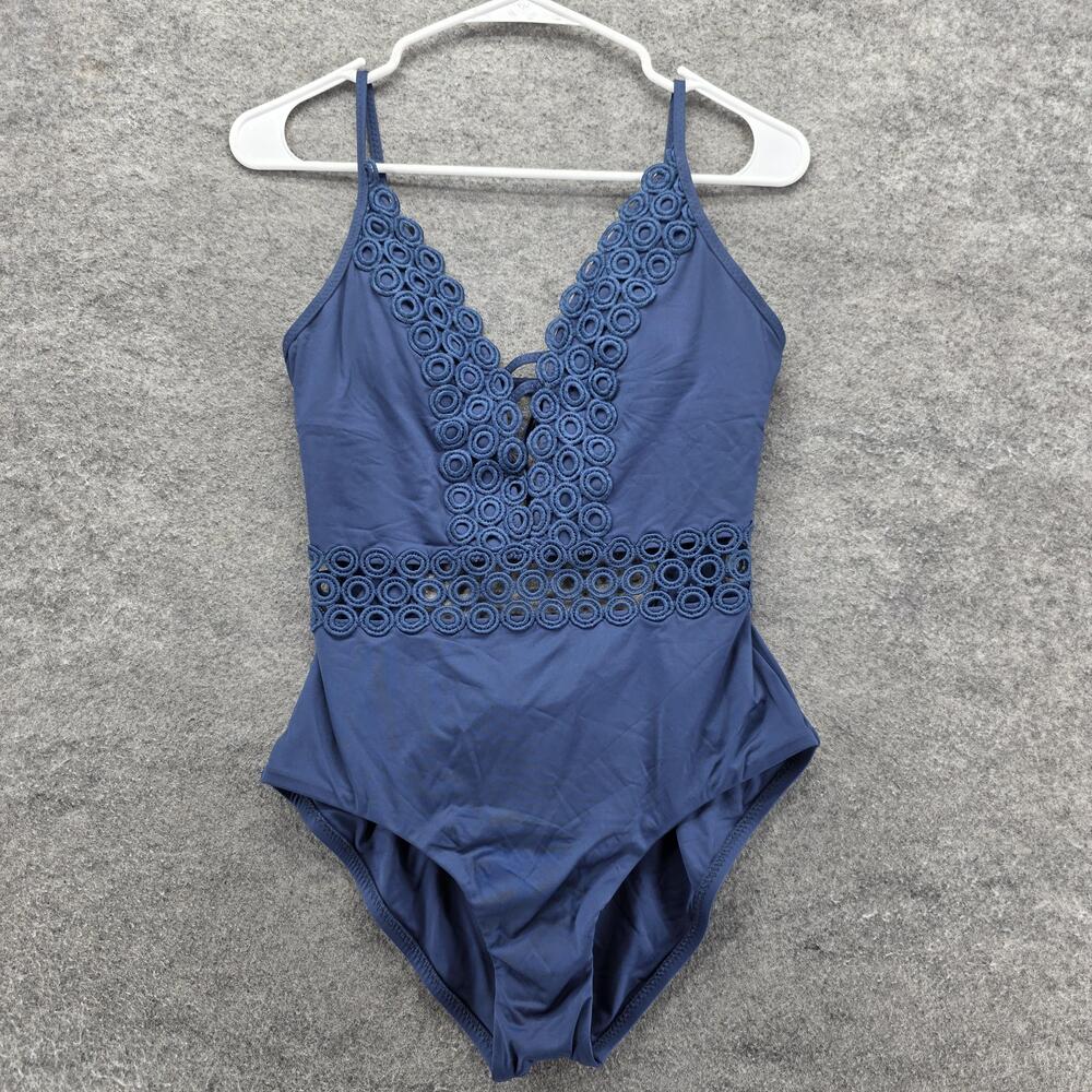 BECCA Swimsuit Womens Medium Crochet One Piece Monokini Lace Detail Back Tie